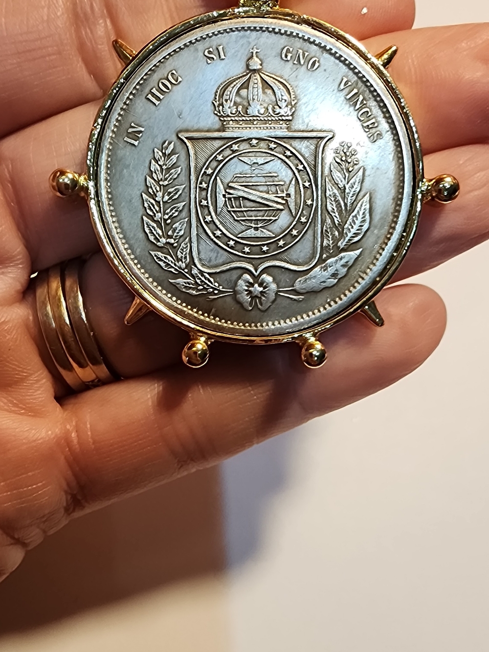 Two-Tone Gold and Silver Coin Medallion Pendant Necklace